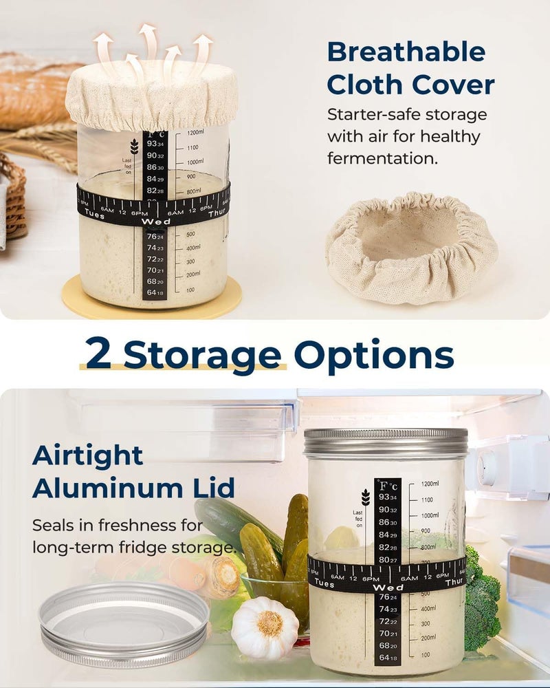 Lorzon Sourdough Starter Jar Kit - 47 oz Large Wide Mouth Bread Starter Jar with Feeding Tracking Band, Silicone Spatula, Sourdough Bread Baking Supplies - Image 5